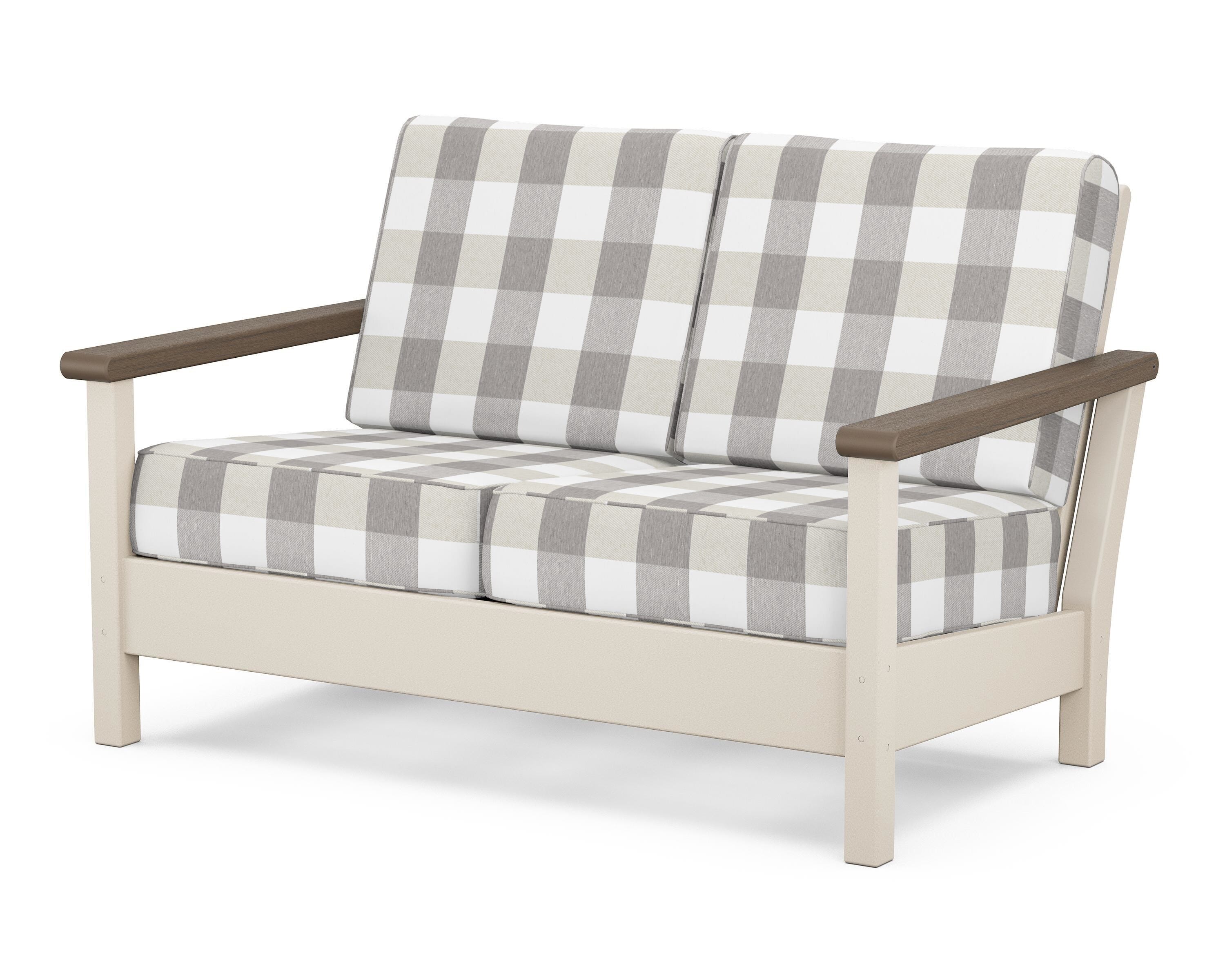 POLYWOOD® Harbour Deep Seating Loveseat in Sand / Kona / Buffalo Plaid Grey Mist