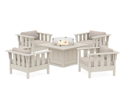 Martha Stewart by POLYWOOD® Acadia 5-Piece Deep Seating Set with Fire Pit Table in Sand / Blend Linen