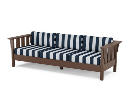 Martha Stewart by POLYWOOD® Acadia Deep Seating Sofa in Mahogany / Cabana Stripe Marine Indigo