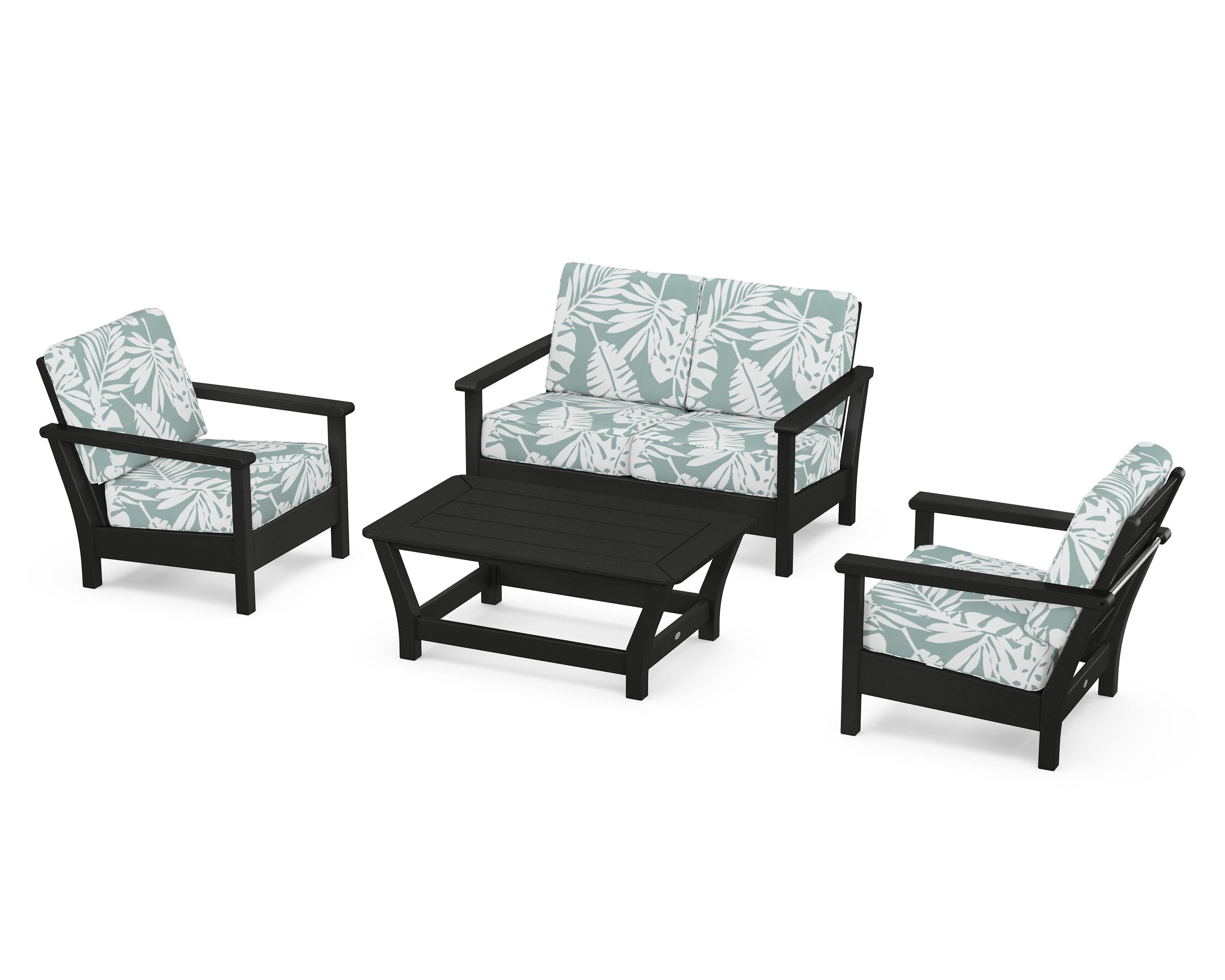 POLYWOOD® Harbour 4-Piece Deep Seating Set in Black / Leaf Glacier Spa