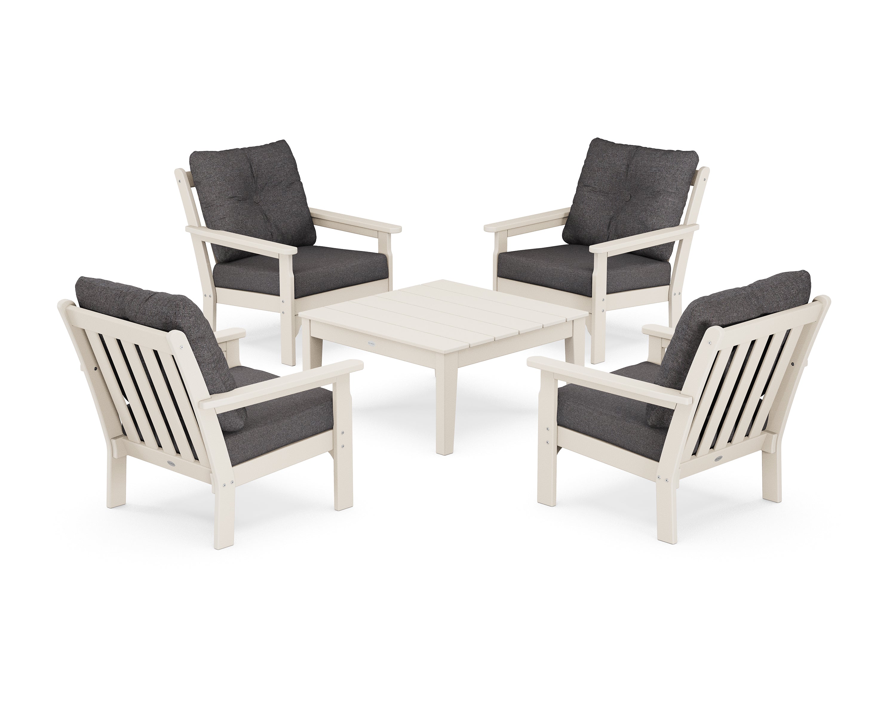 POLYWOOD® Vineyard 5-Piece Deep Seating Conversation Set in Sand / Ash Charcoal