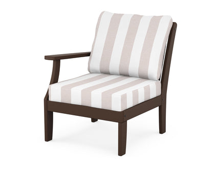 POLYWOOD® Braxton Modular Left Arm Chair in Mahogany / Cabana Stripe Dune Burlap