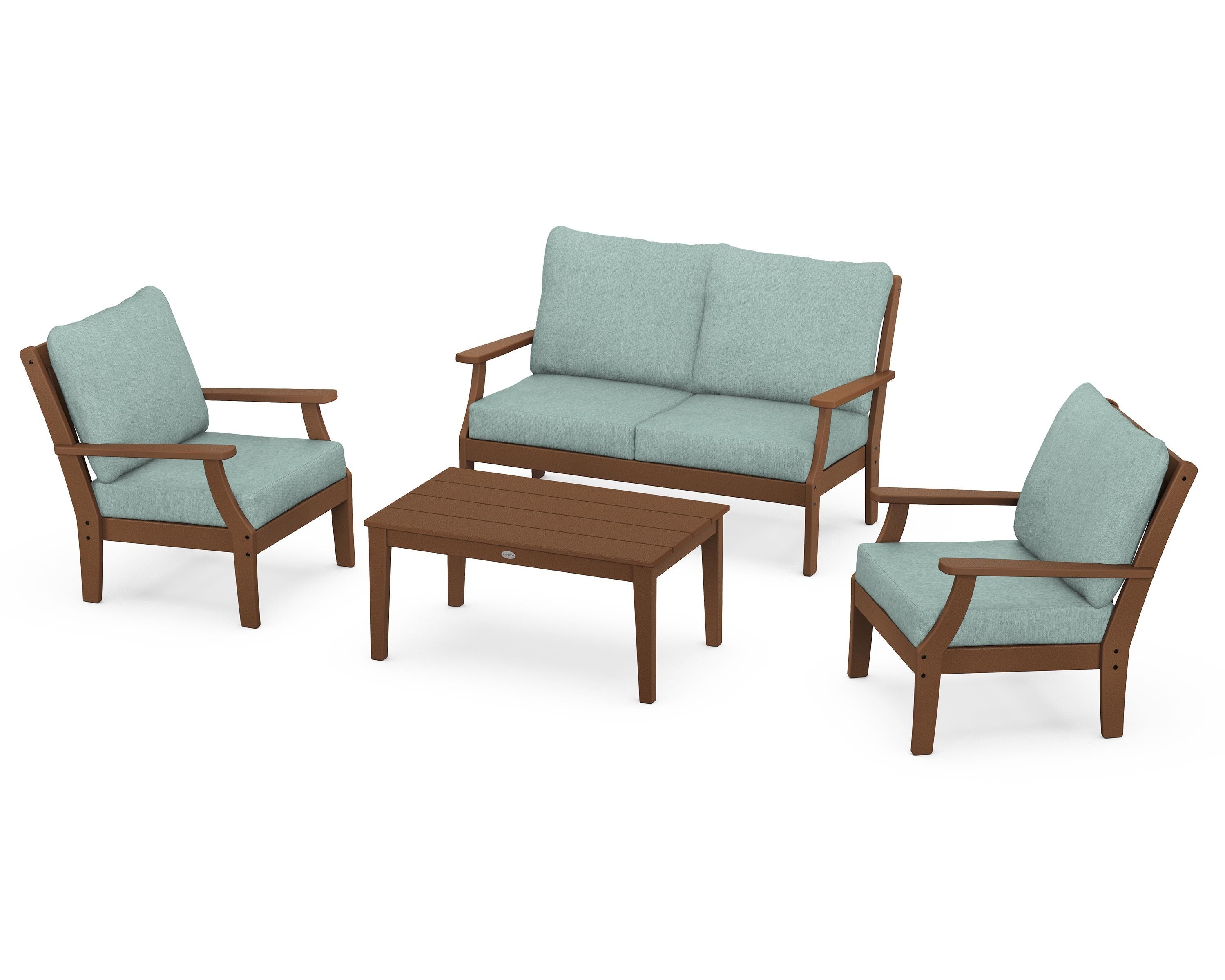 POLYWOOD® Braxton 4-Piece Deep Seating Chair Set in Teak / Glacier Spa