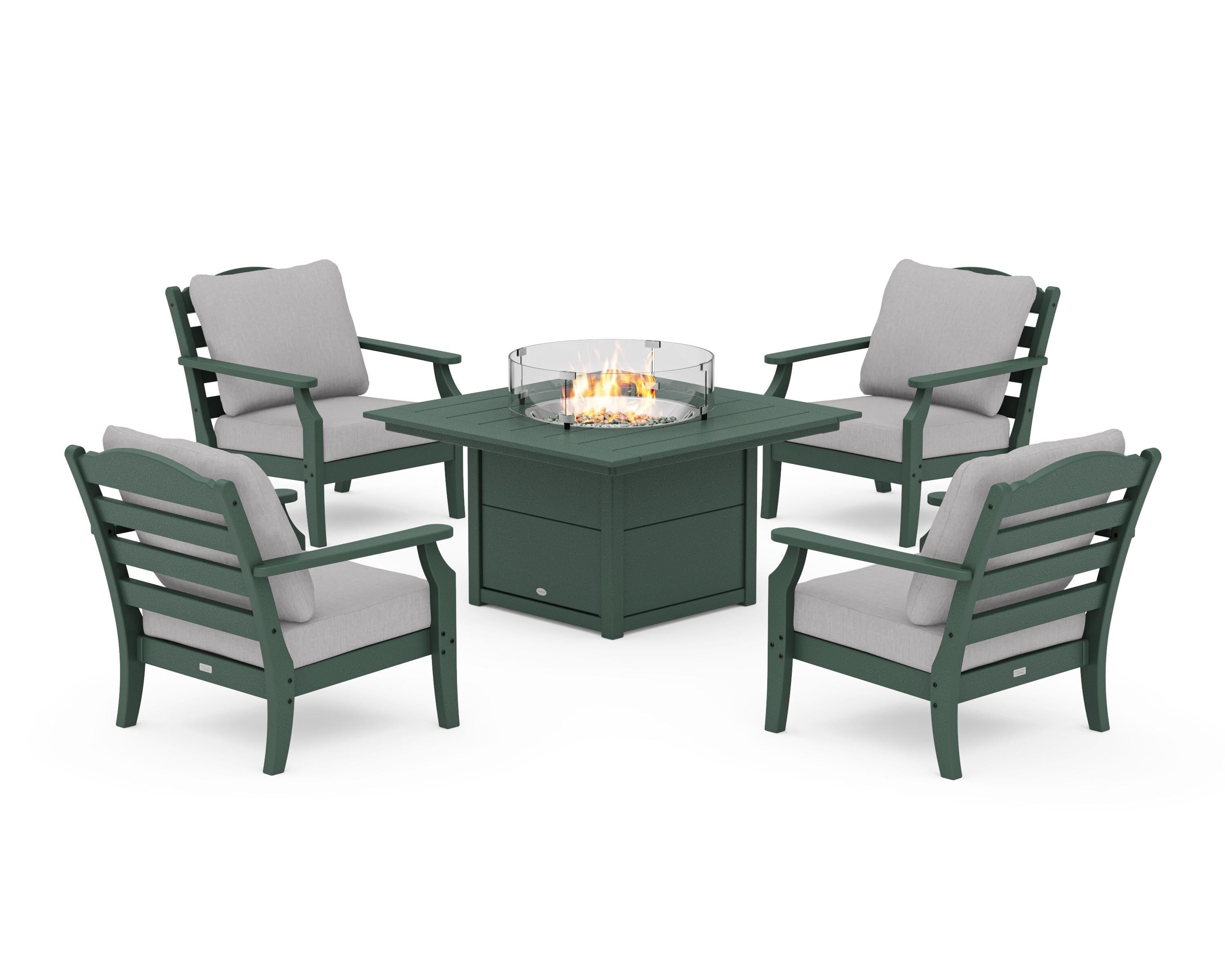 Draper James™ by  POLYWOOD® Savannah 5-Piece Deep Seating Set with Fire Pit Table in Green / Granite