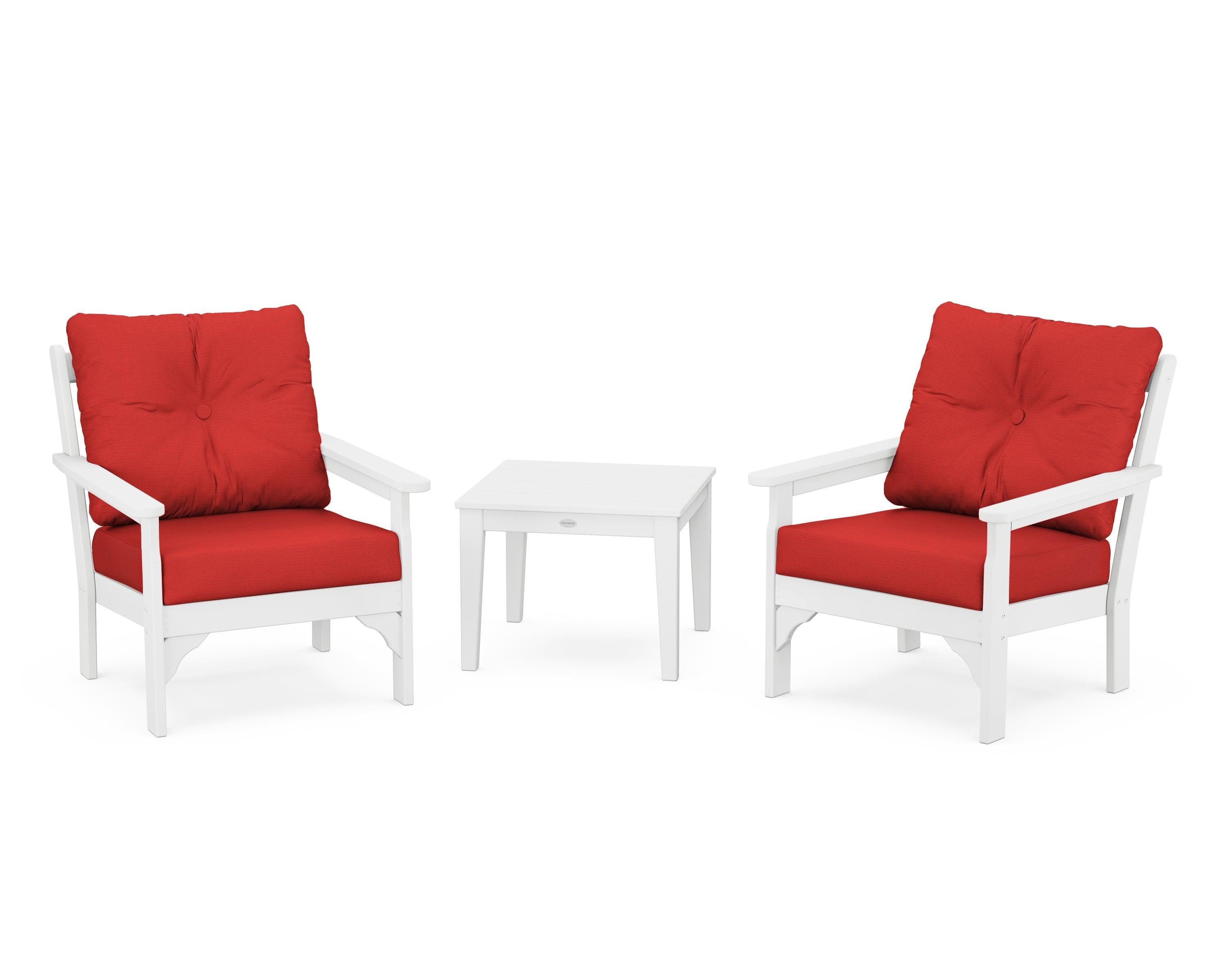 POLYWOOD® Vineyard 3-Piece Deep Seating Set in White / Crimson Linen