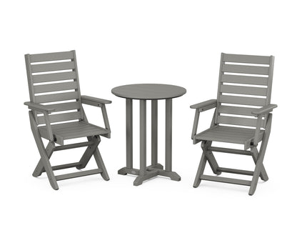 POLYWOOD® Captain Folding Chair 3-Piece Round Bistro Dining Set in Slate Grey