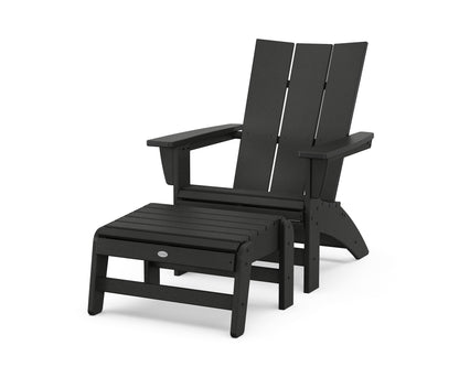 POLYWOOD® Modern Grand Adirondack Chair with Ottoman in Black