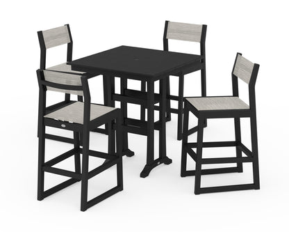 POLYWOOD® EDGE Sling Arm Chair 5-Piece Farmhouse Bar Set with Trestle Legs in Black / Birch Sling
