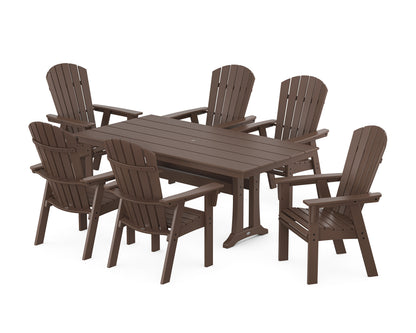 POLYWOOD® Nautical Curveback Adirondack 7-Piece Farmhouse Dining Set with Trestle Legs in Mahogany