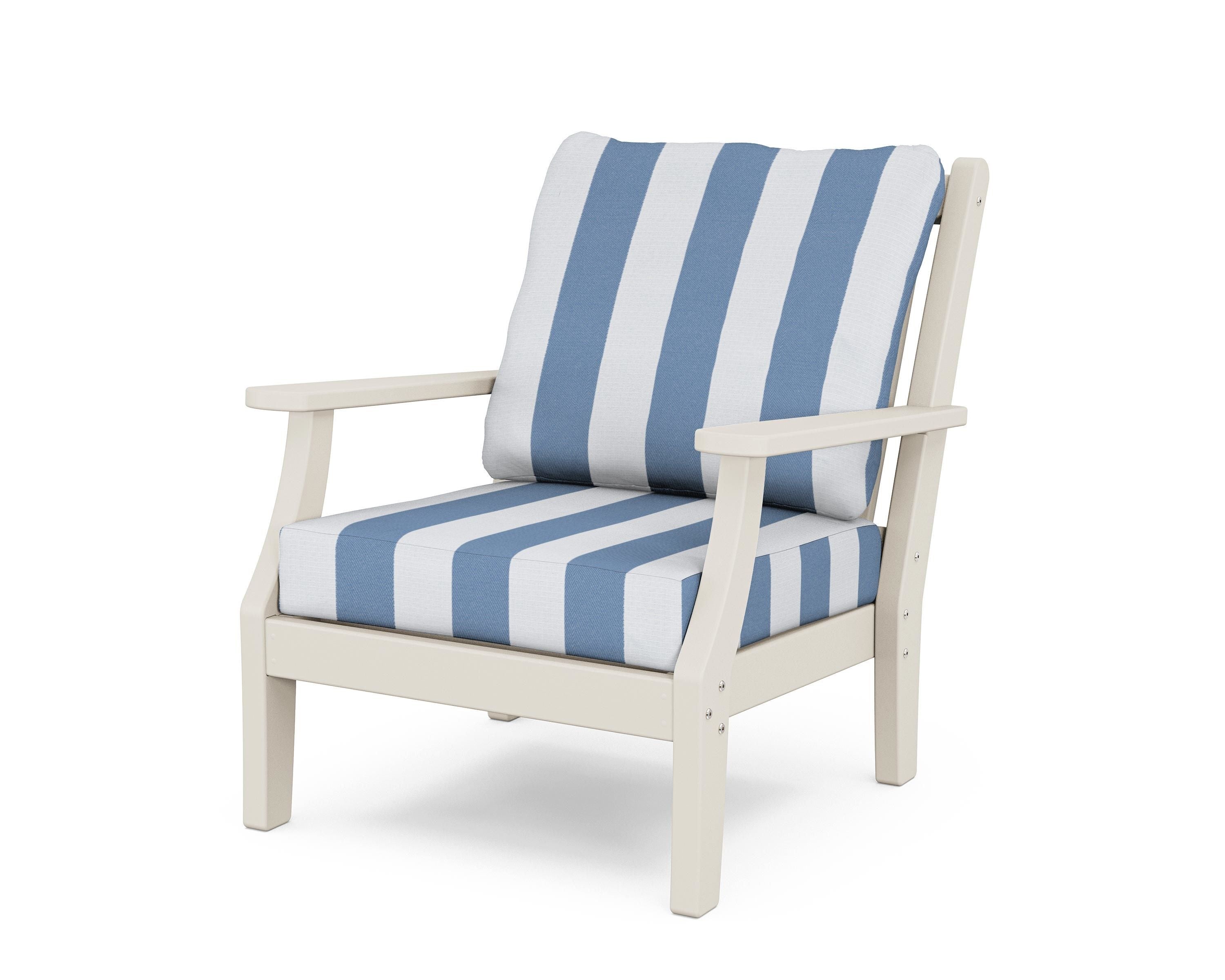 Country Living Wovendale Deep Seating Chair in Sand / Cabana Stripe Sky Blue