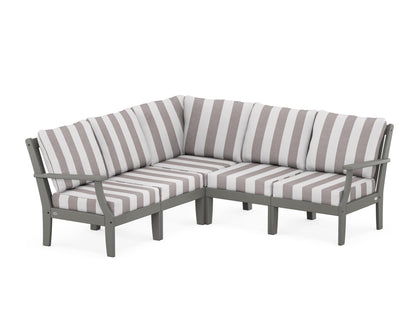 POLYWOOD® Braxton Modular 5-Piece Deep Seating Set in Slate Grey / Cabana Stripe Grey Mist