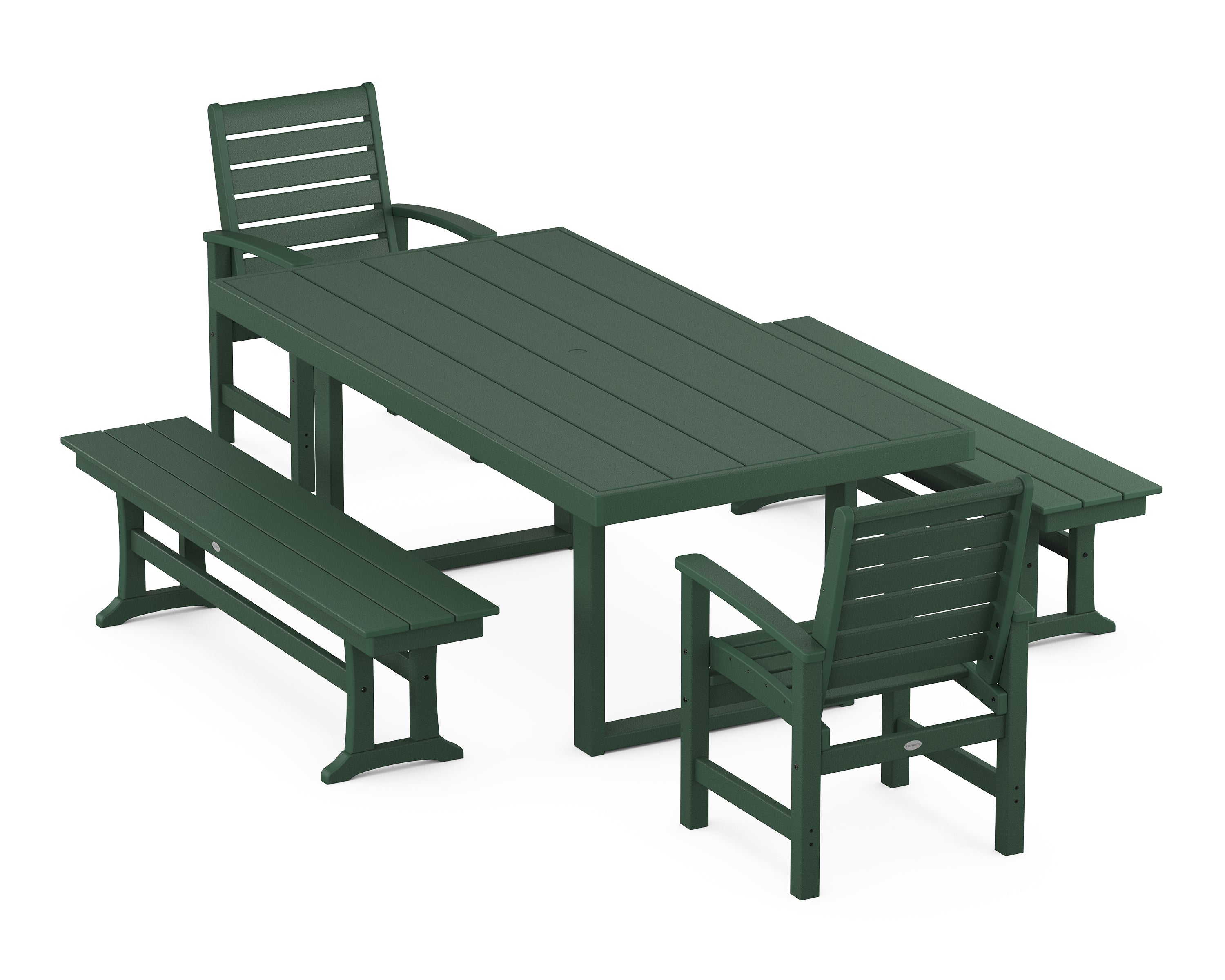 POLYWOOD® Signature 5-Piece Dining Set with Benches in Green