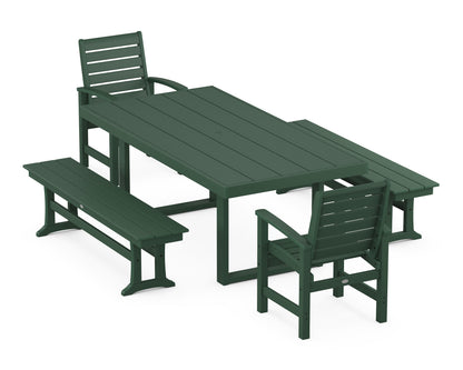 POLYWOOD® Signature 5-Piece Dining Set with Benches in Green