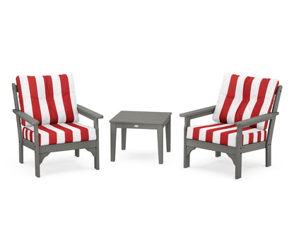 POLYWOOD® Vineyard 3-Piece Deep Seating Set in Slate Grey / Cabana Stripe Crimson
