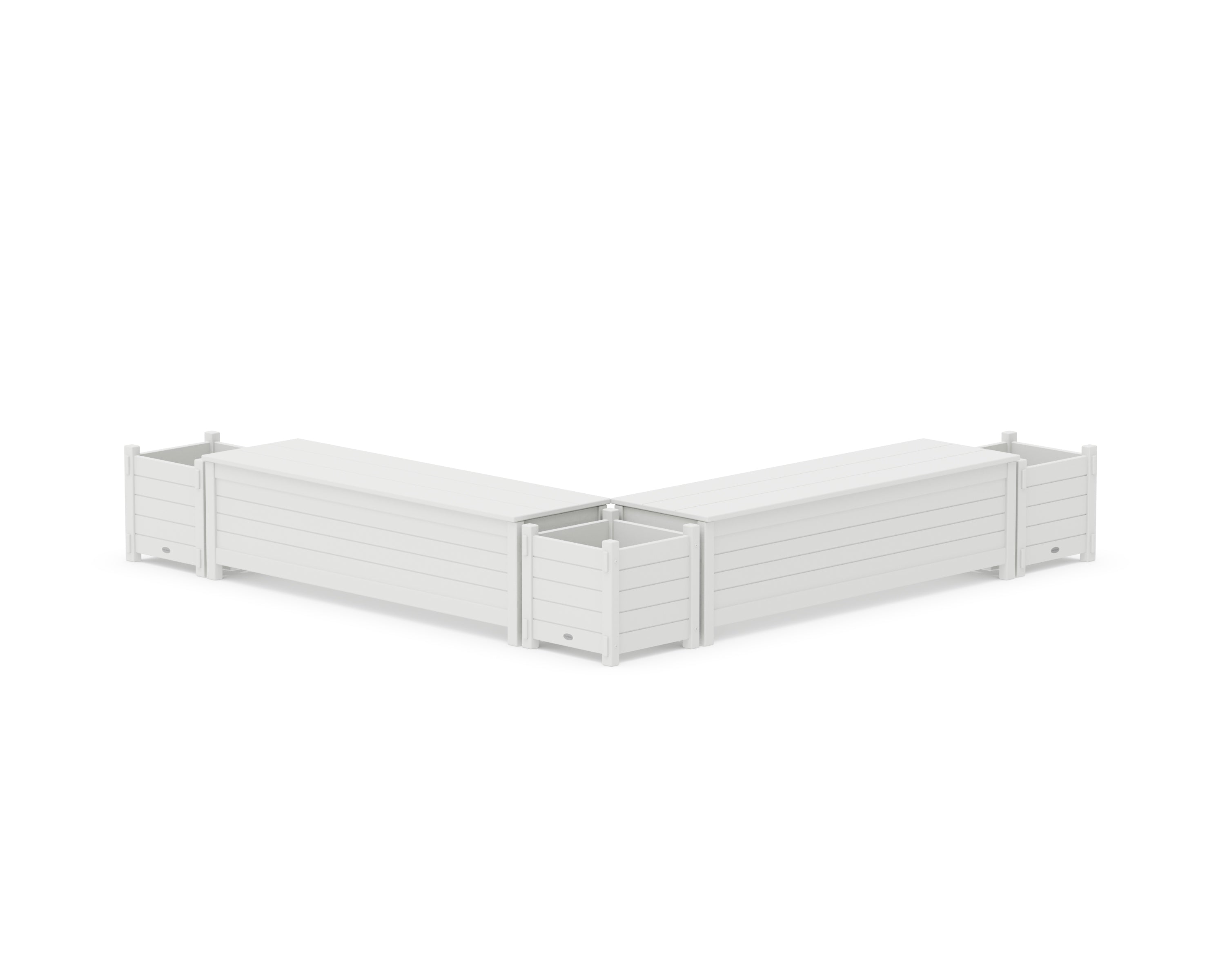 POLYWOOD® 60" Nautical L- Shaped Planter Storage Bench Corner Set in White
