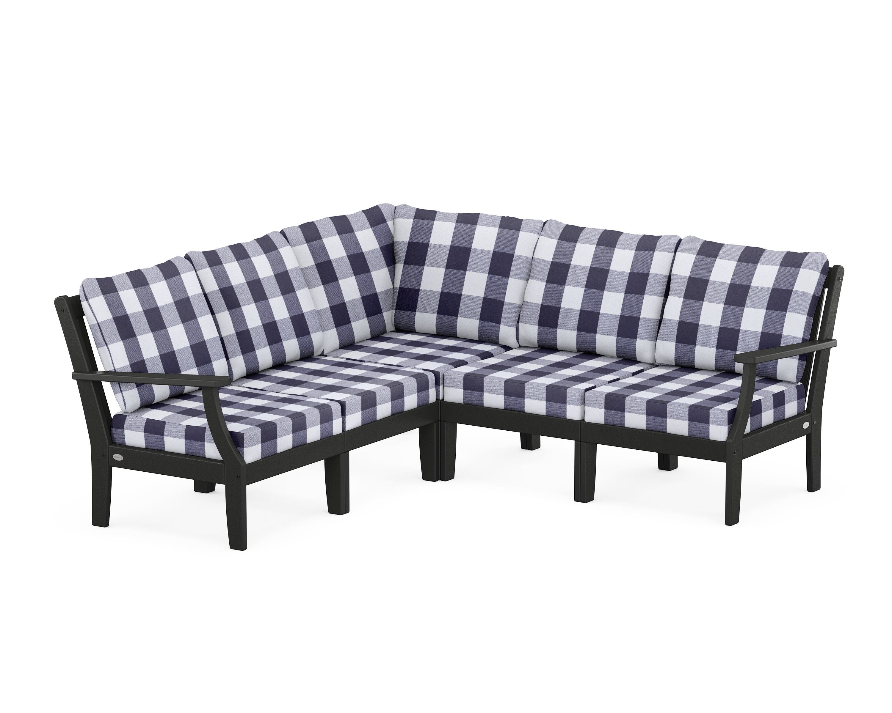 POLYWOOD® Braxton Modular 5-Piece Deep Seating Set in Black / Buffalo Plaid Navy
