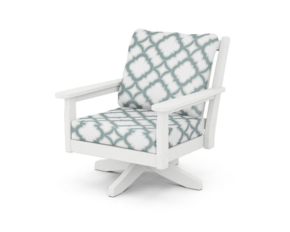 POLYWOOD® Chippendale Deep Seating Swivel Chair in White / Trellis Glacier Spa