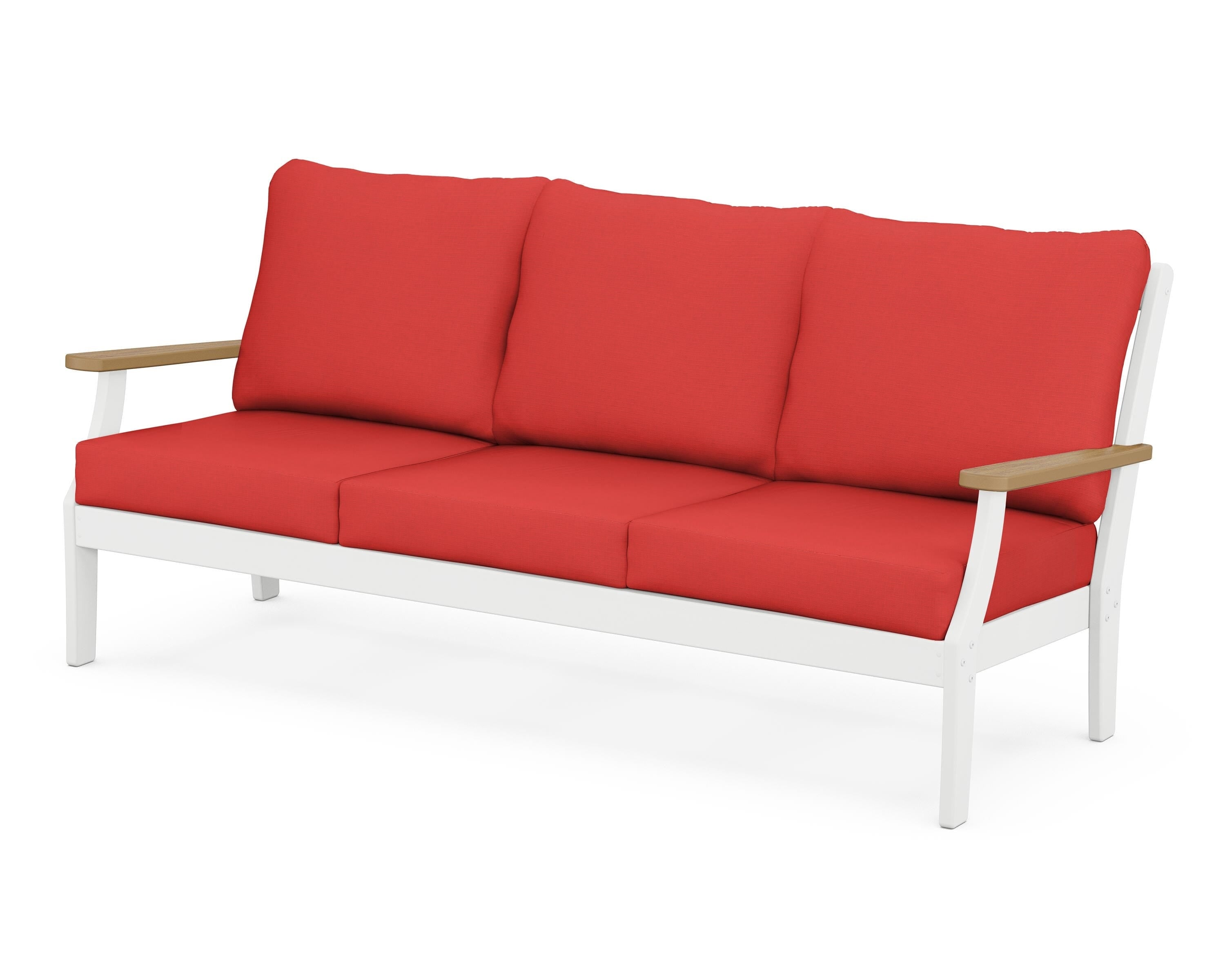 POLYWOOD® Braxton Deep Seating Sofa in White / Natural / Crimson Linen