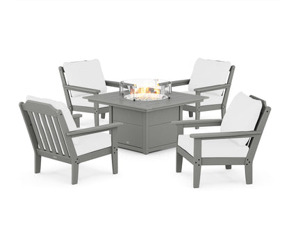 Country Living Cottage 5-Piece Deep Seating Set with Fire Pit Table in Slate Grey / Natural