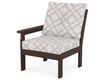 POLYWOOD® Vineyard Modular Left Arm Chair in Mahogany / Trellis Dune Burlap