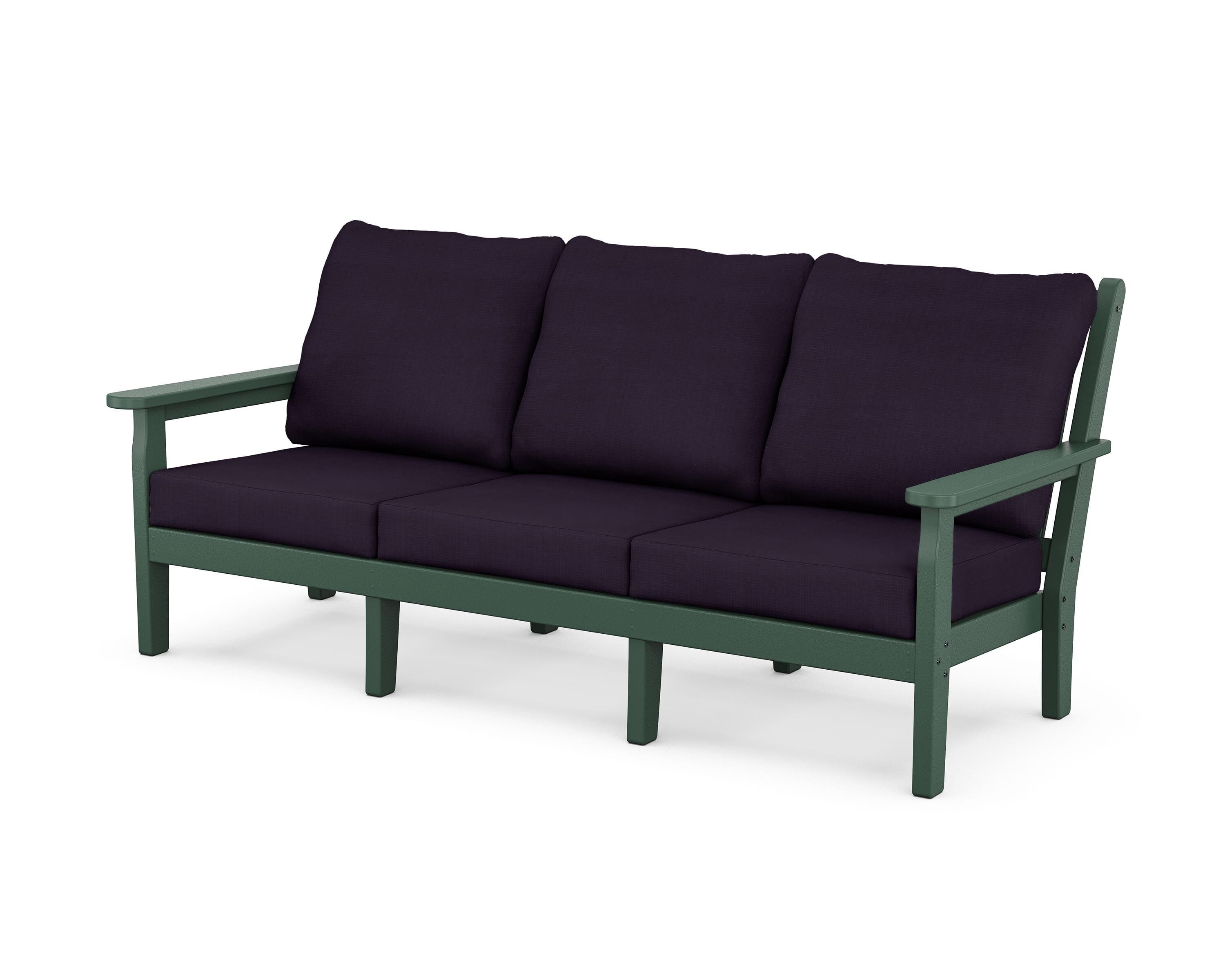 POLYWOOD® Chippendale Deep Seating Sofa in Green / Navy Linen