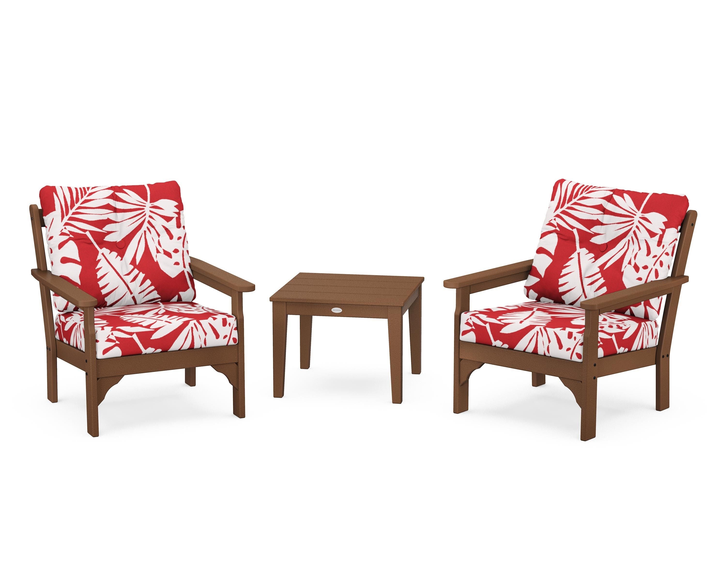 POLYWOOD® Vineyard 3-Piece Deep Seating Set in Teak / Leaf Crimson