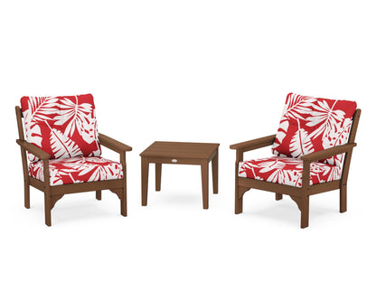POLYWOOD® Vineyard 3-Piece Deep Seating Set in Teak / Leaf Crimson