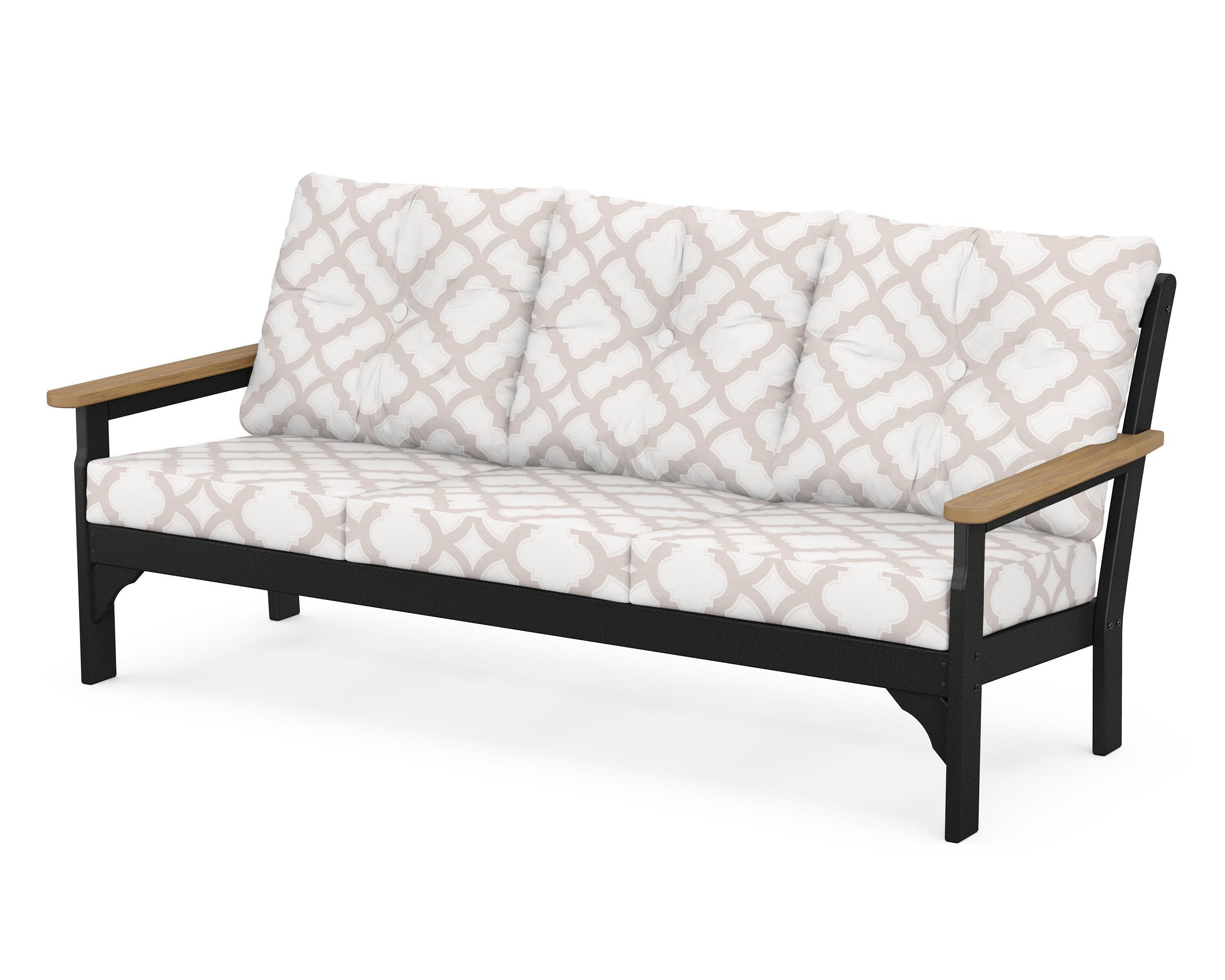 POLYWOOD® Vineyard Deep Seating Sofa in Black / Natural / Trellis Dune Burlap