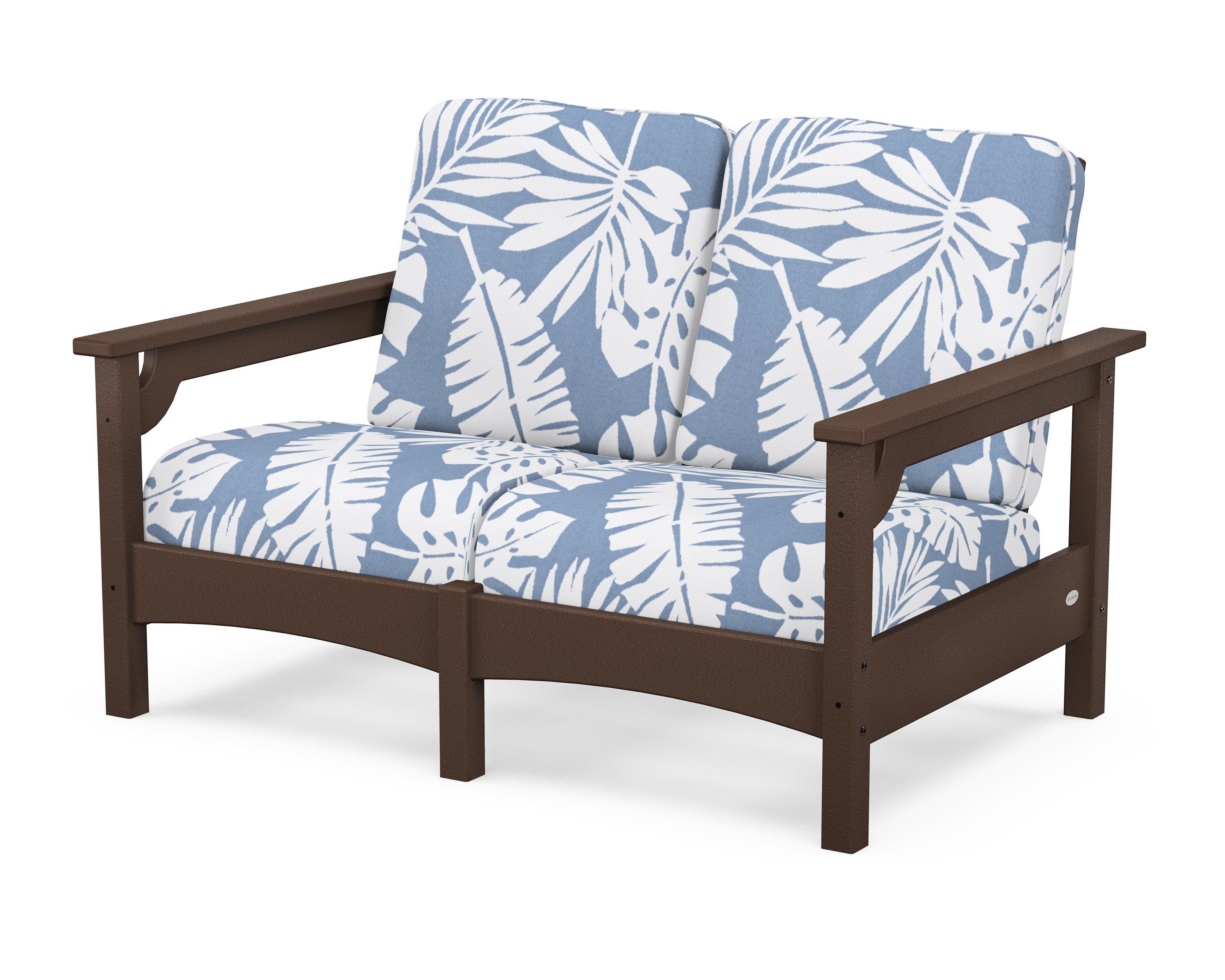 POLYWOOD® Club Loveseat in Mahogany / Leaf Sky Blue