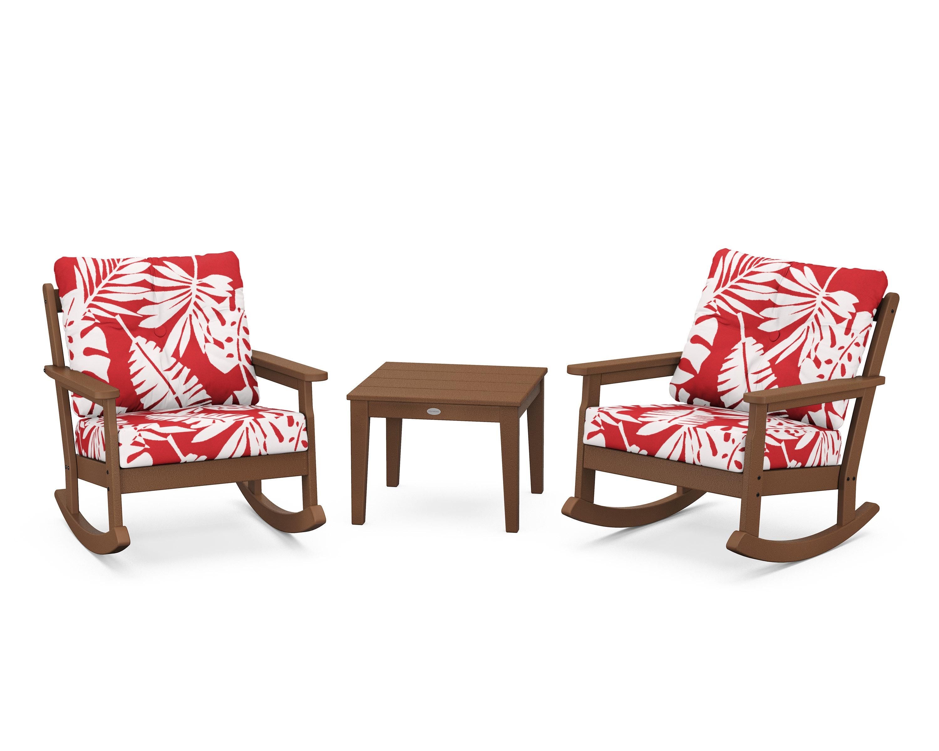 POLYWOOD® Vineyard 3-Piece Deep Seating Rocker Set in Teak / Leaf Crimson