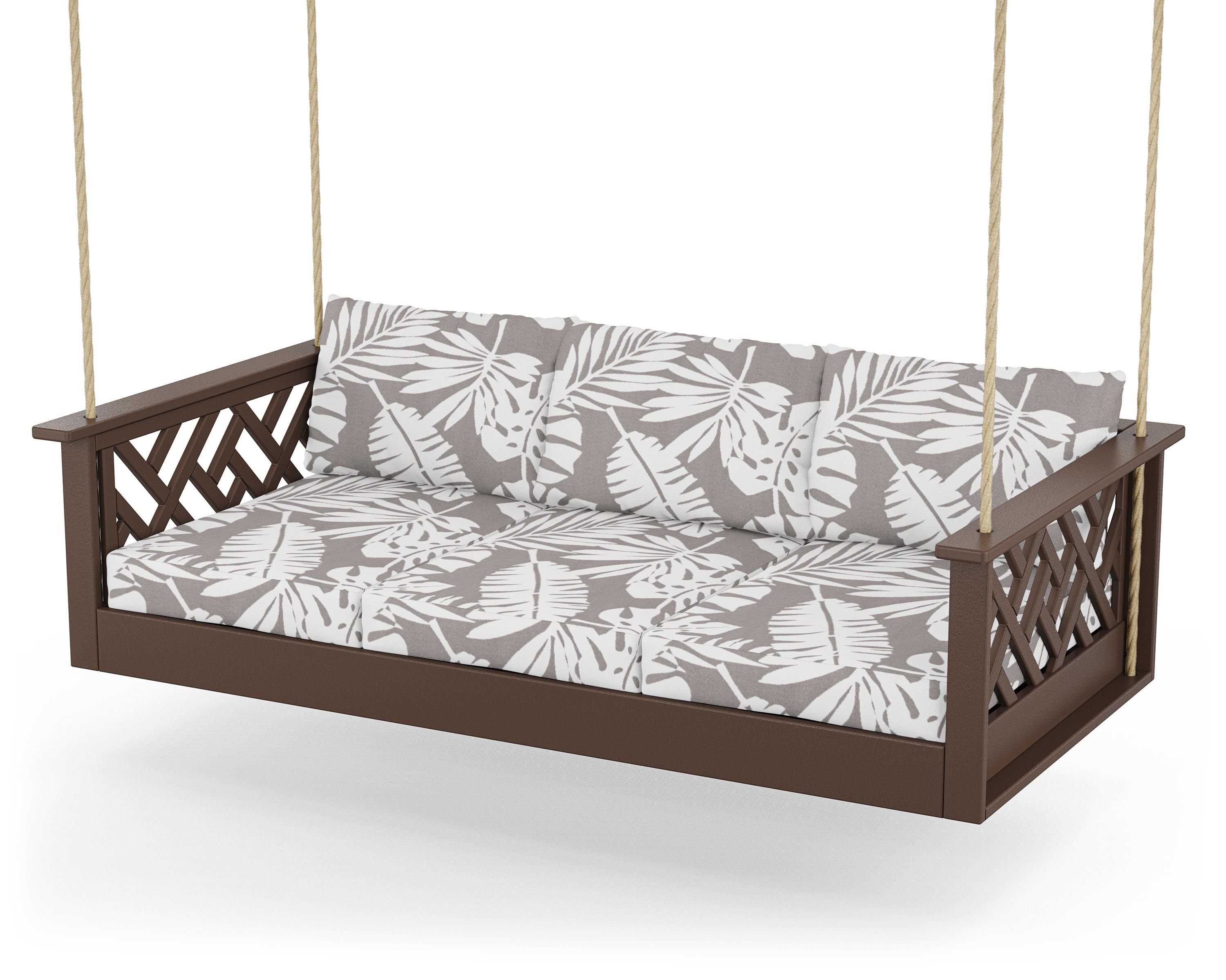 POLYWOOD® Chippendale Daybed Swing in Mahogany / Leaf Grey Mist