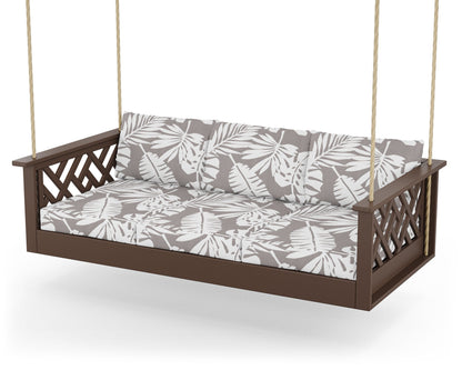 POLYWOOD® Chippendale Daybed Swing in Mahogany / Leaf Grey Mist