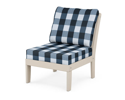 POLYWOOD® Braxton Modular Armless Chair in Sand / Buffalo Plaid Marine Indigo