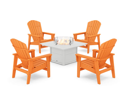 POLYWOOD® 5-Piece Nautical Grand Upright Adirondack Conversation Set with Fire Pit Table in Tangerine / White