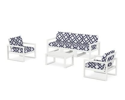 POLYWOOD® EDGE Sectional 4-Piece Deep Seating Set with Sofa in White / Trellis Navy