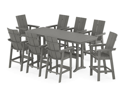 POLYWOOD® Modern Curveback Adirondack 9-Piece Bar Set with Trestle Legs in Slate Grey