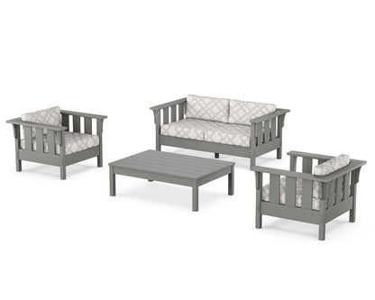 Martha Stewart by POLYWOOD® Acadia 4-Piece Deep Seating Set with Loveseat in Slate Grey / Trellis Dune Burlap