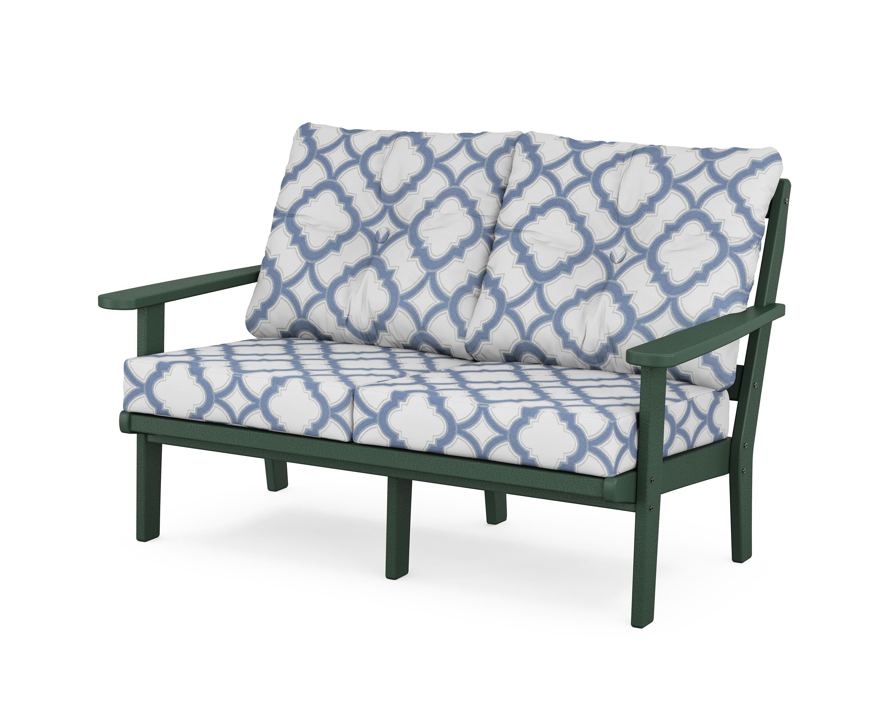 POLYWOOD® Mission Deep Seating Loveseat in Green / Trellis Sky Blue