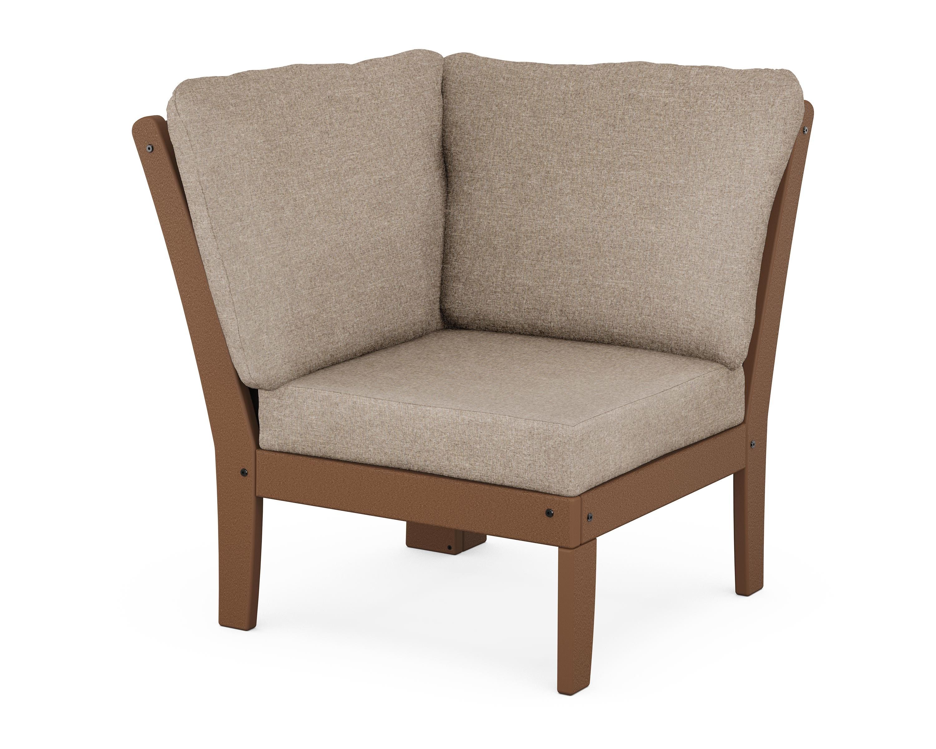 POLYWOOD® Braxton Modular Corner Chair in Teak / Spiced Burlap