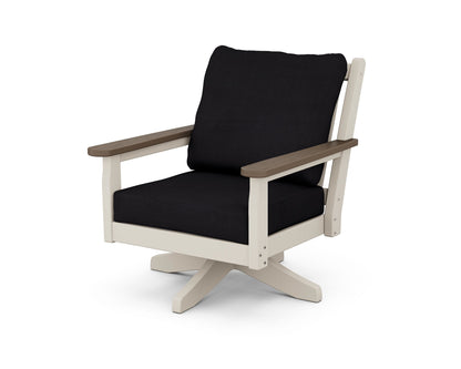POLYWOOD® Chippendale Deep Seating Swivel Chair in Sand / Kona / Midnight Linen