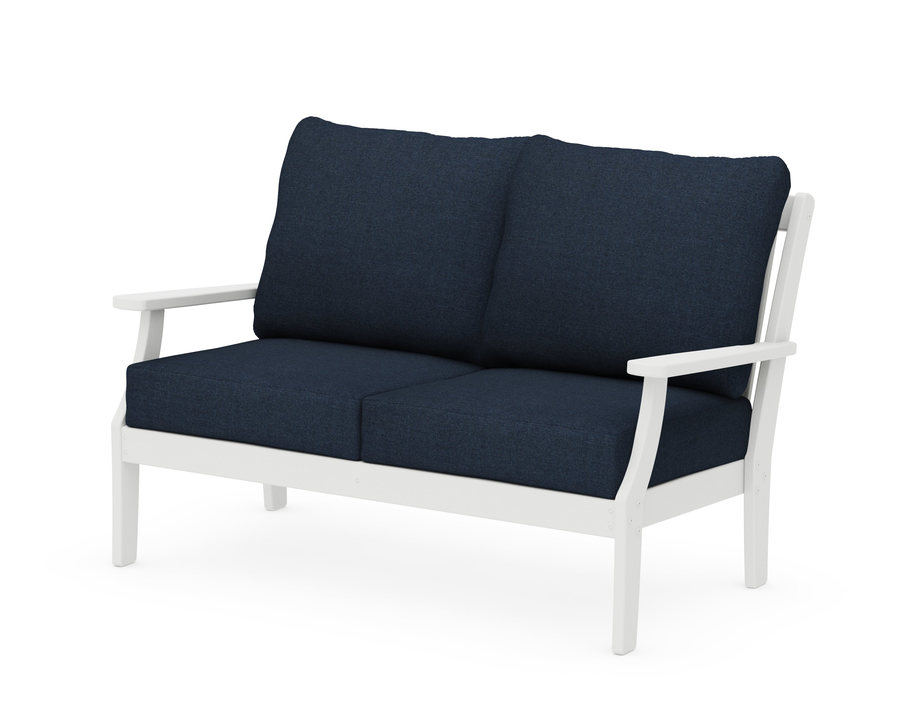 POLYWOOD® Braxton Deep Seating Loveseat in White / Marine Indigo