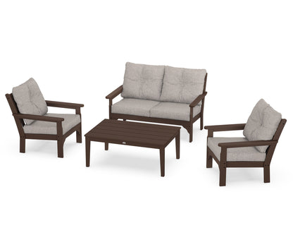 POLYWOOD® Vineyard 4-Piece Deep Seating Set in Mahogany / Weathered Tweed