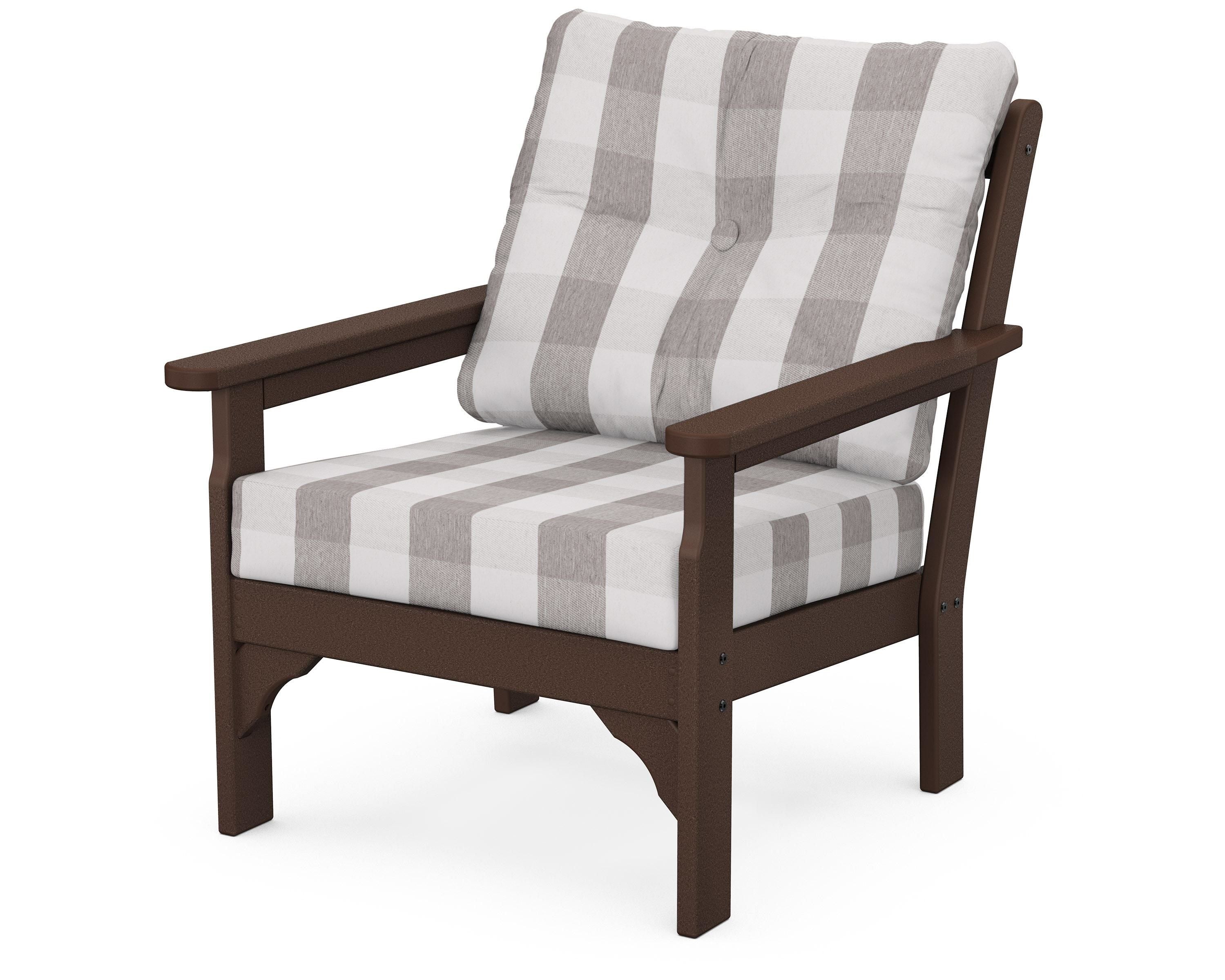 POLYWOOD® Vineyard Deep Seating Chair in Mahogany / Buffalo Plaid Grey Mist