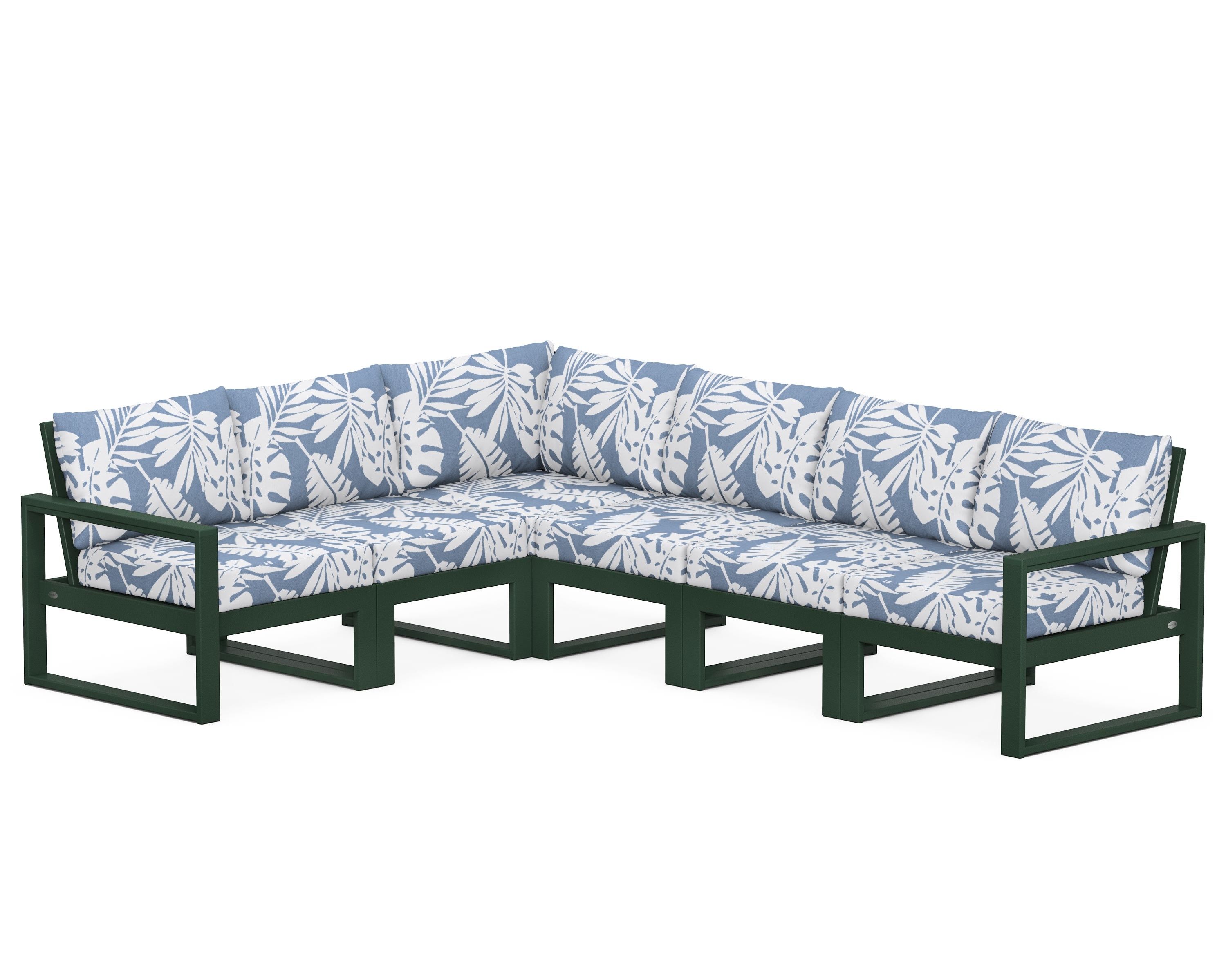 POLYWOOD® EDGE 6-Piece Modular Deep Seating Set in Green / Leaf Sky Blue