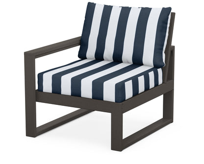 POLYWOOD® EDGE Modular Left Arm Chair in Vintage Coffee / Cabana Stripe Marine Indigo