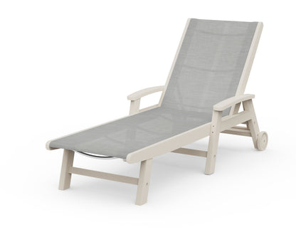 POLYWOOD® Coastal Chaise with Wheels in Sand / Metallic Sling