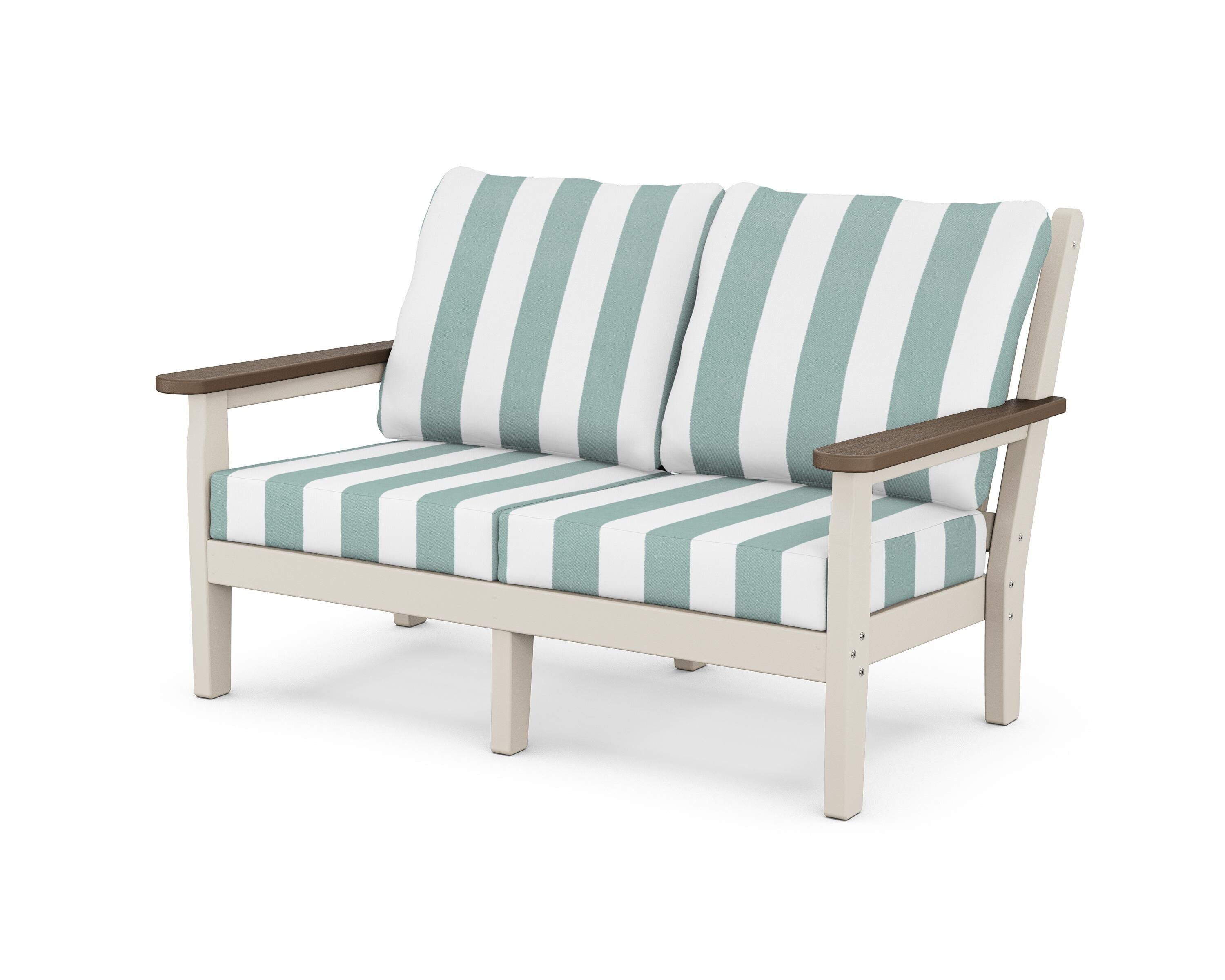 POLYWOOD® Chippendale Deep Seating Loveseat in Sand / Kona / Cabana Stripe Glacier Spa