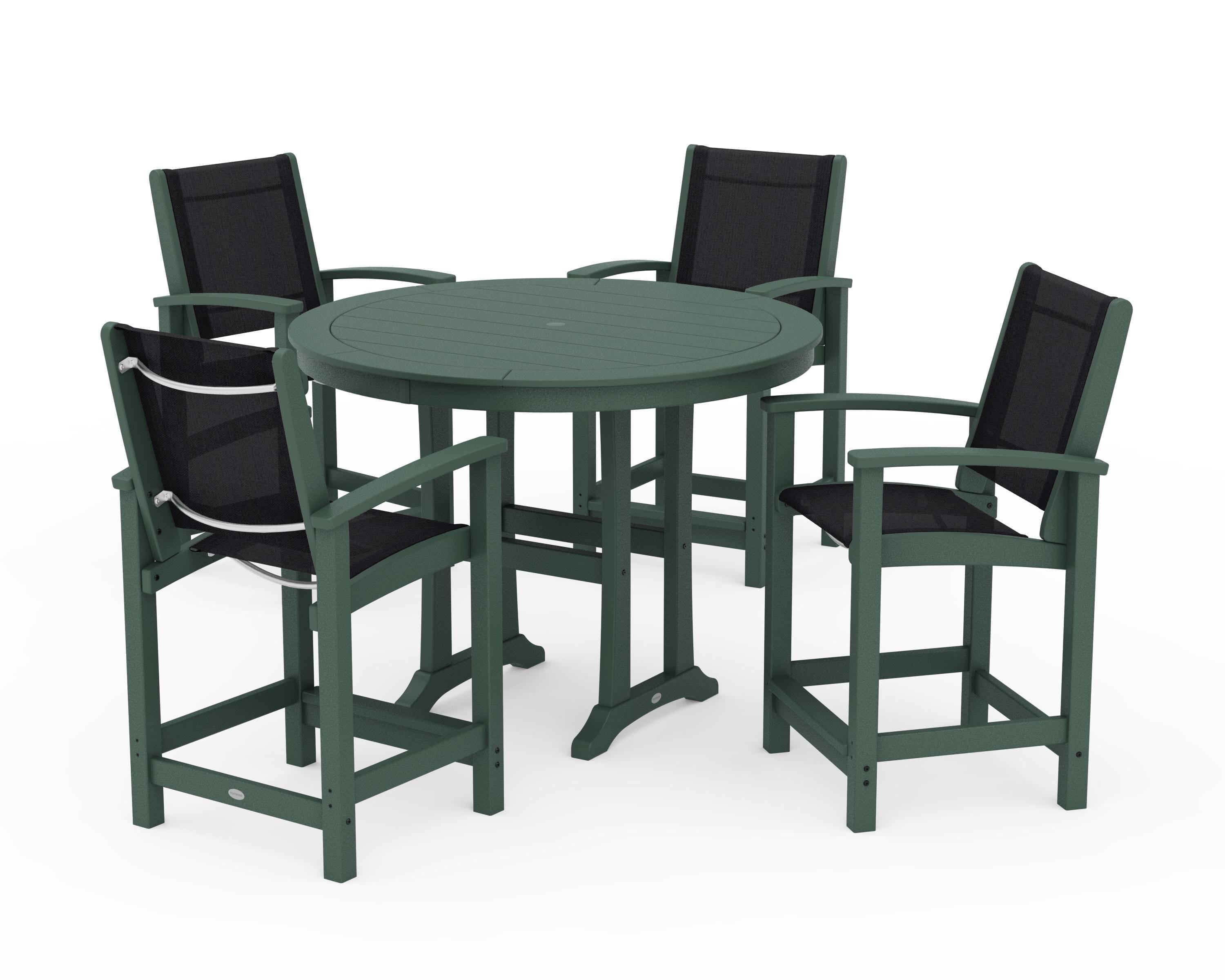 POLYWOOD® Coastal 5-Piece Counter Set in Green / Black Sling