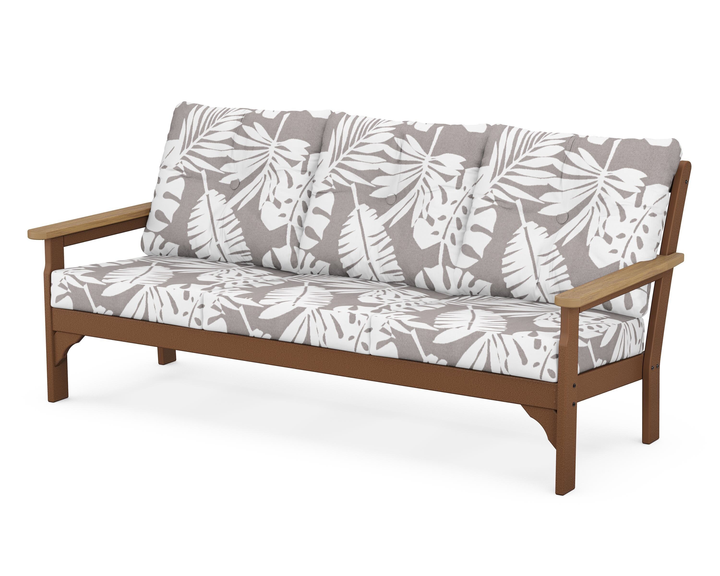 POLYWOOD® Vineyard Deep Seating Sofa in Teak / Natural / Leaf Grey Mist