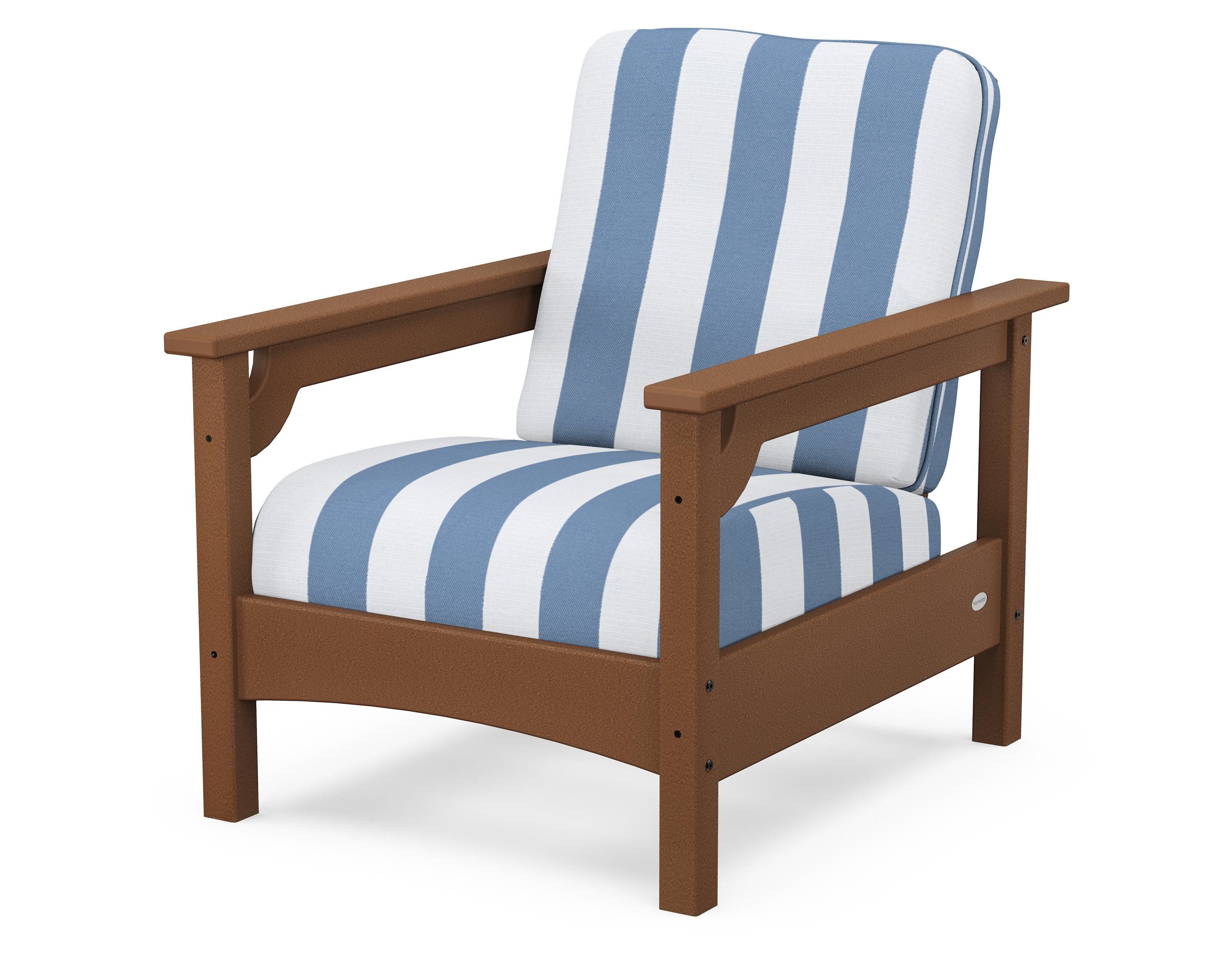 POLYWOOD® Club Chair in Teak / Cabana Stripe Sky Blue